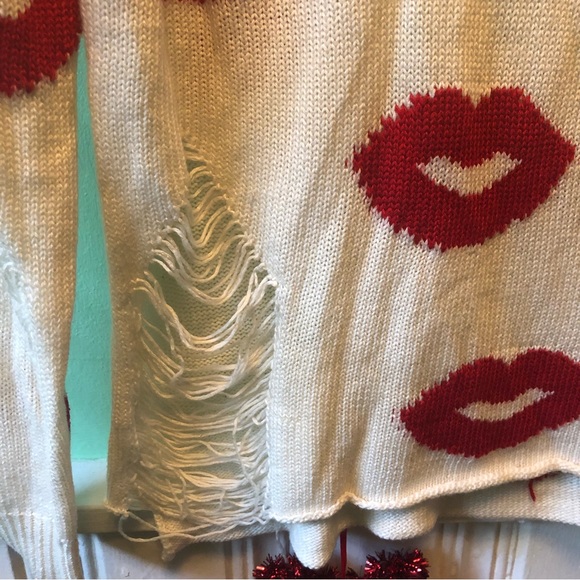Gorgeous Love Tree Distressed Sweater with Lips - Picture 7 of 8